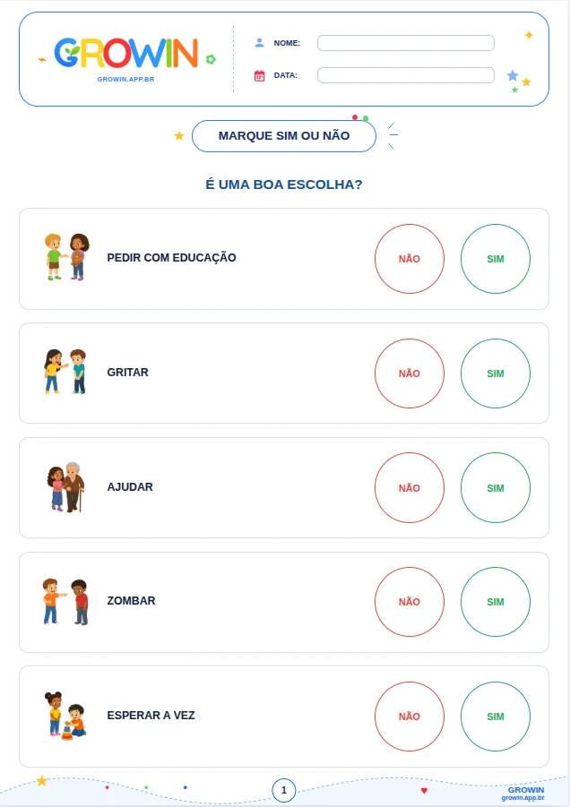 Atividade imprimível para prática fora da tela